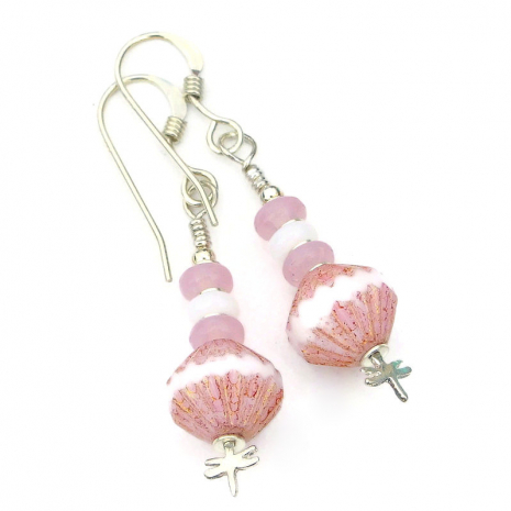 pink white dragonfly jewelry handmade gift for women