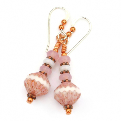 pink white earrings gift for women