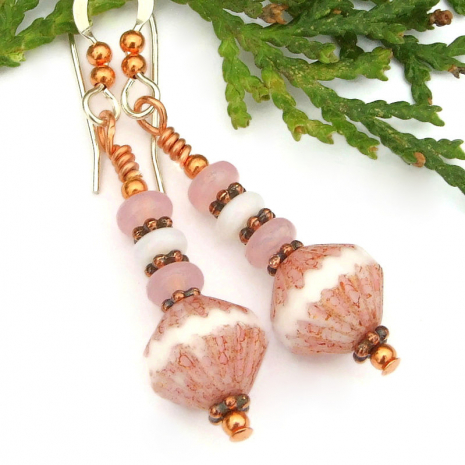 pink white handmade bicone jewelry copper sterling silver