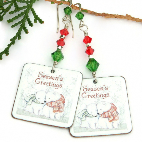 polar bear seasons greetings jewelry handmade christmas swarovski crystals
