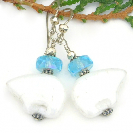 polar bear totem spirit animal earrings handmade aqua Czech glass