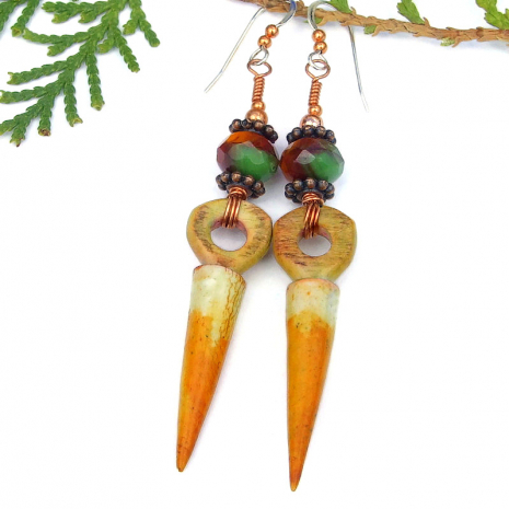 polymer clay handmade spike jewelry lightweight earrings orange