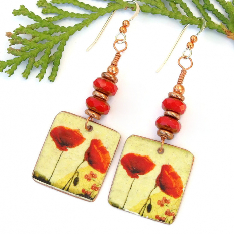 poppy jewelry lightweight red yellow copper