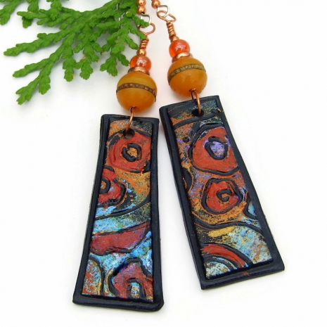 poppy symbolist klimt inspired earrings boho flower garden polymer clay