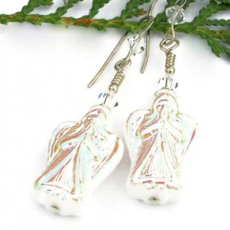 praying angels jewelry handmade white aurora borealis swarovski crystals