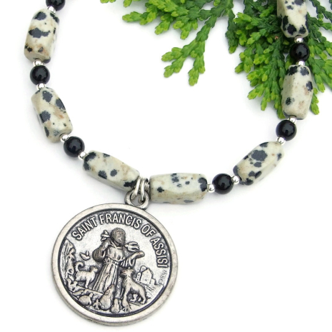 protect my pet st francis necklace cat dog doves animals dalmatian jasper onyx