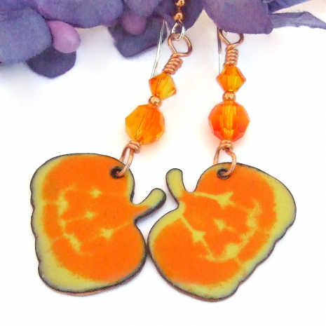 pumpkin earrings jack o lantern halloween orange yellow jewelry