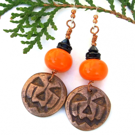 pumpkin halloween jewelry orange lampwork black crystals