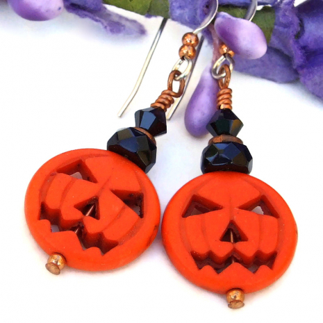 pumpkin jack o lantern halloween earrings