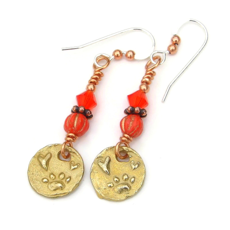 puppy dog lover handmade earrings paw prints hearts gift for her