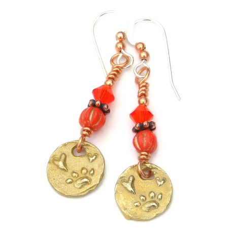 puppy dog paw print hearts earrings handmade gift for women