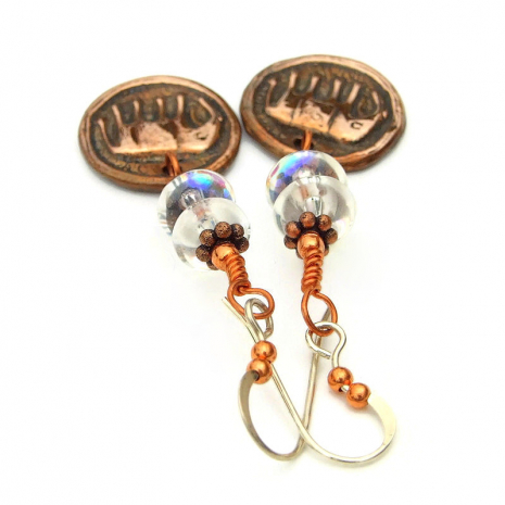 pure copper elephant dangle jewelry rainbow Czech glass