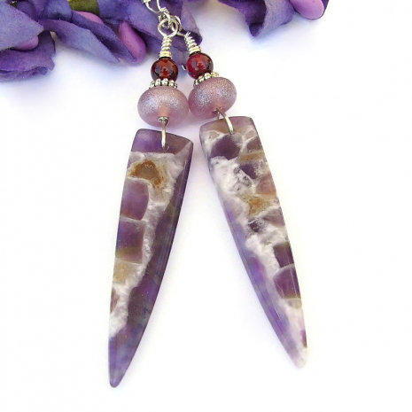 purple chevron amethyst gemstone jewelry red garnet lampwork