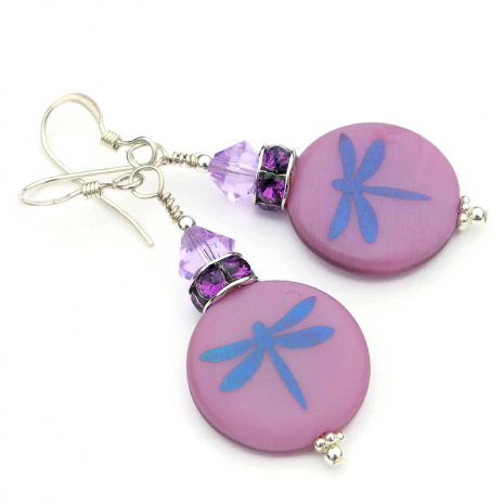 purple dragonfly handmade earrings gift for her