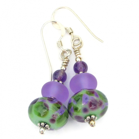 purple green lampwork jewelry handmade wisteria gift for women