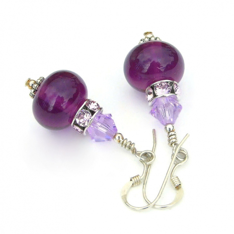 purple lampwork crystals handmade jewelry gift for her