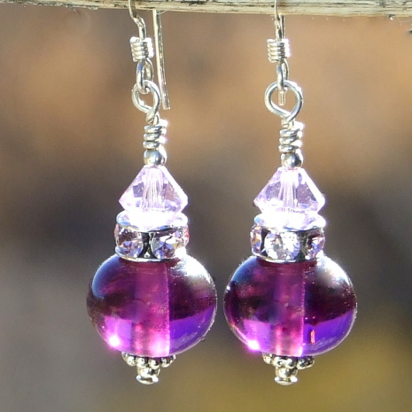 purple lampwork glass earrings handmade gift for women