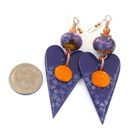 purple orange enamel heart earrings valentines day mothers day