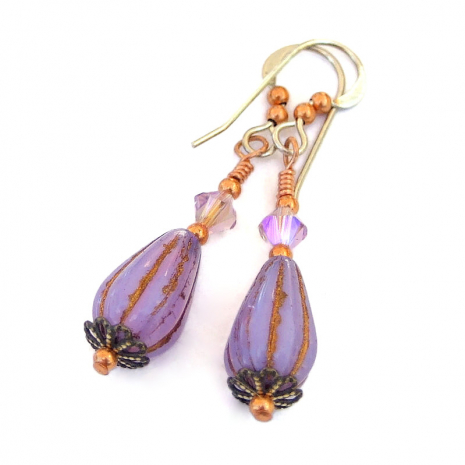 purple teardrop earrings handmade gift for women