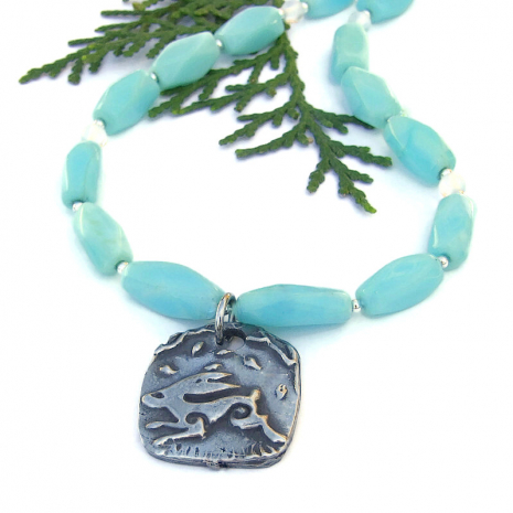 rabbit hare spirals handmade necklace gemstones