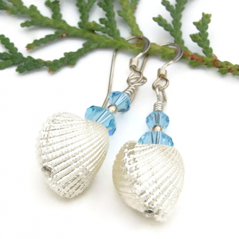 real heart cockle shell handmade earrings beach lover jewelry