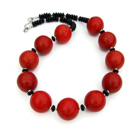 red and black chunky necklace gift for her