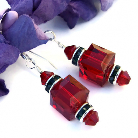 red green Swarovski crystal holiday earrings gift for women