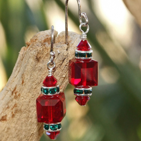 red green Swarovski crystal holiday jewelry gift for women