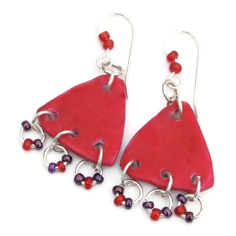 red back side of boho sun burst earrings handmade polymer clay