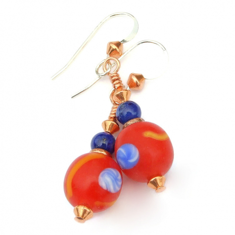 red blue yellow java glass earrings gift for women