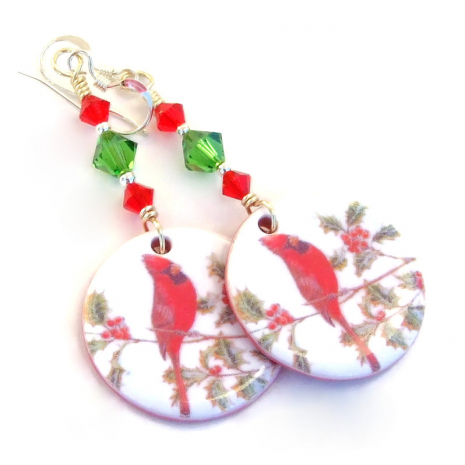 red cardinal christmas earrings gift for her