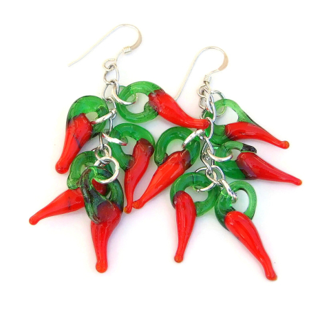 red chile ristra earrings handmade lampwork glass green