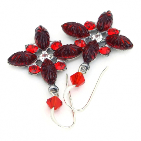red clear vintage crystal star flower sunray Christmas jewelry handmade