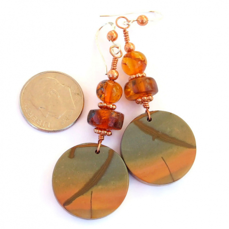 red creek jasper amber gemstone earrings gift for women