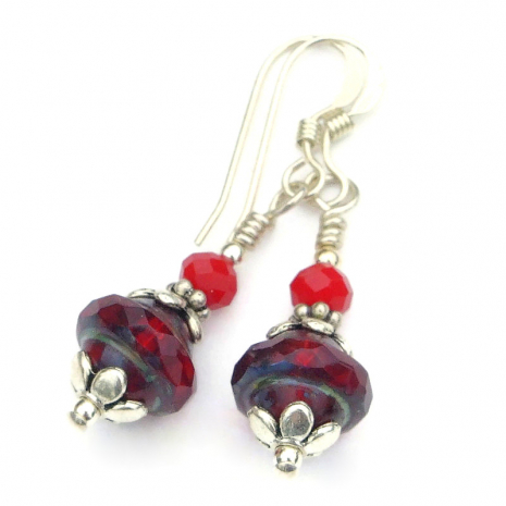 red czech glass Saturn earrings handmade gift for women