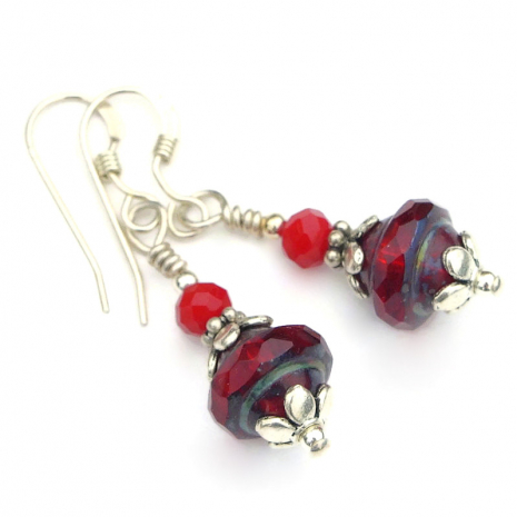red czech glass Saturn jewelry handmade gift for women