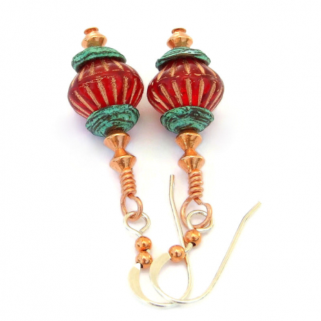 red Czech glass turquoise Mykonos jewelry handmade