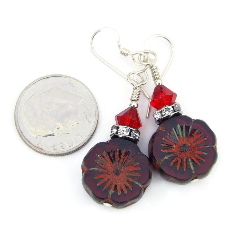 red flower jewelry handmade gift for her