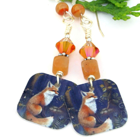 red fox jewelry handmade lightweight vintage look gemstones crystals