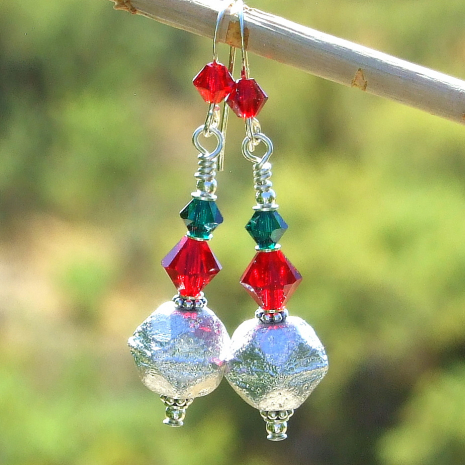 red green silver christmas holiday dangle earrings gift for women