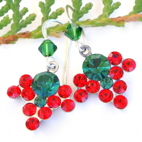 red green vintage crystal christmas jewelry handmade holidays