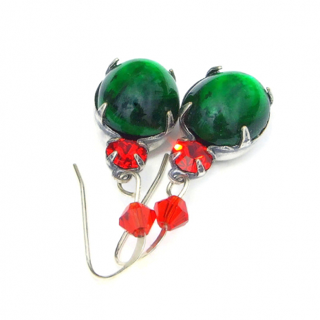 red green vintage crystals handmade christmas jewelry