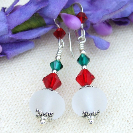 red green white christmas holiday dangle earrings handmade