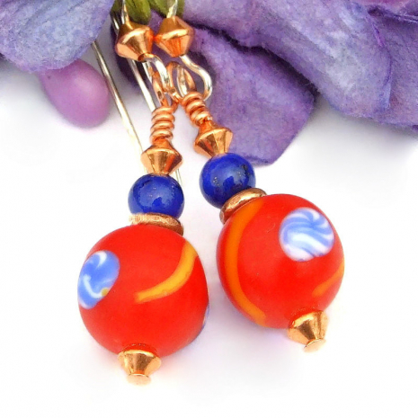 red java indonesian glass jewelry blue yellow white copper