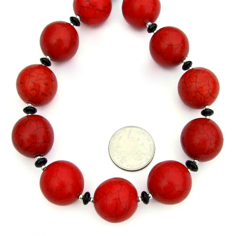 red magnesite chunky jewelry black onyx sterling silver