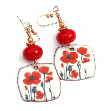 red poppies earrings gift for women