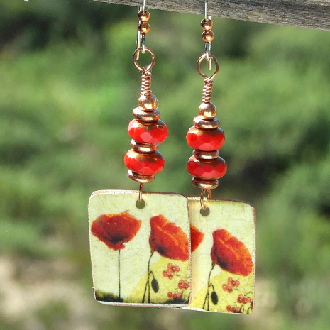 red poppies handmade earrings gift for women