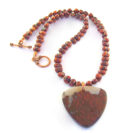 red poppy jasper pendant jewelry pearls handmade gift for women