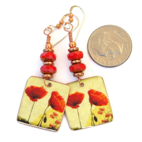 red poppy poppies earrings vintage look Czech glass