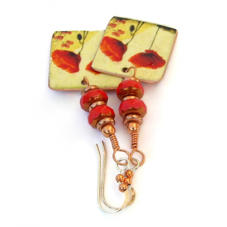 red poppy poppies jewelry vintage look Czech glass
